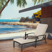 Lounge Patio Chair, Adjustable Recliner Rust-Resistant Aluminum, Beige Cushion