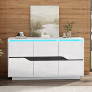 Sideboard, Living Room 140x40x76cm with 3 Doors, Adjustable Dividers, LED, White & Black