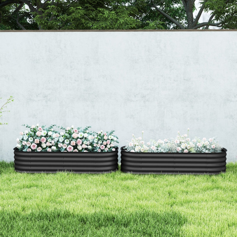 Galvanised Raised Garden Bed Planter Box with Safety Edging, Pack of 2, Dark Grey Metal