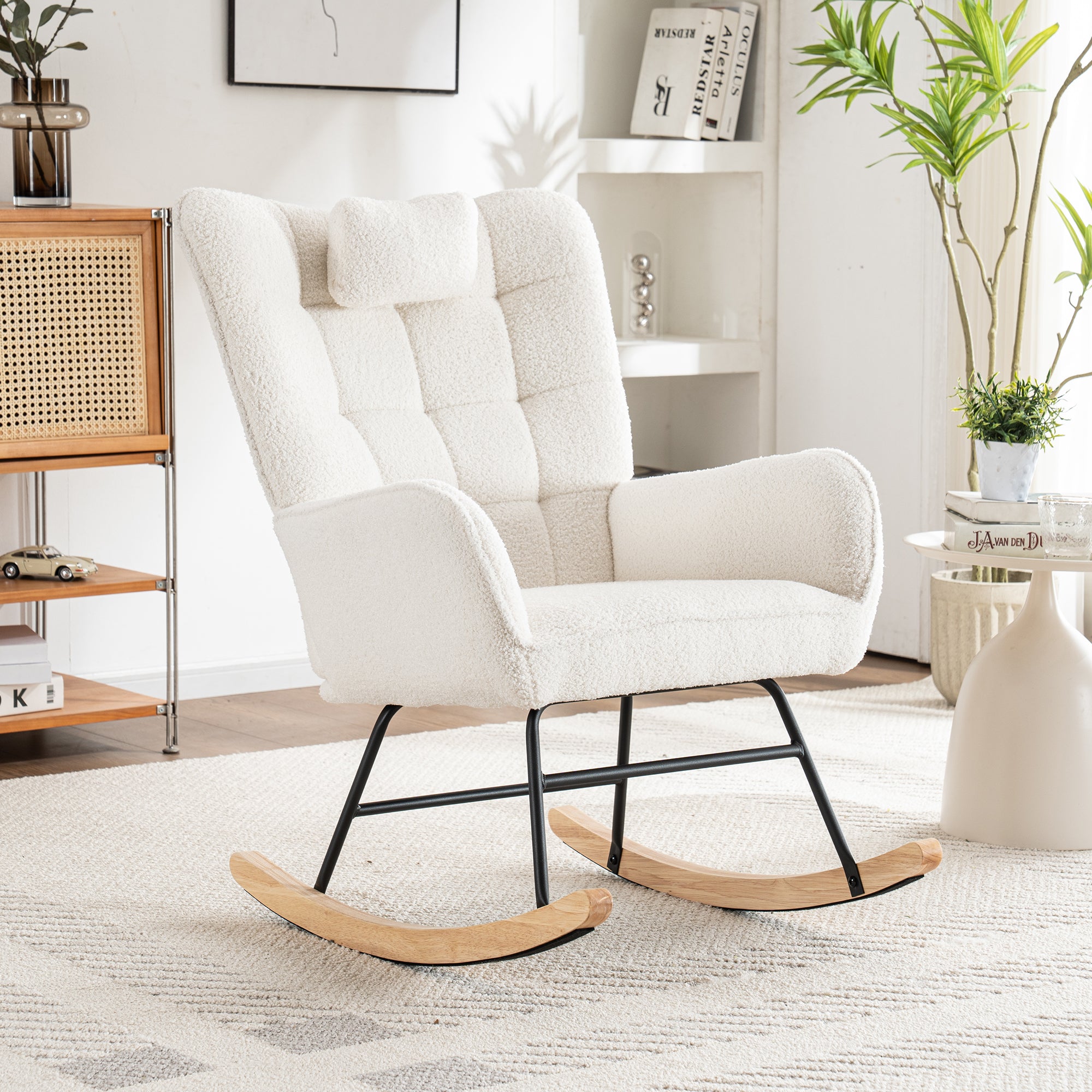 Ergonomic Rocking Chair with Footstool, 92cm High, 65cm Seat, White