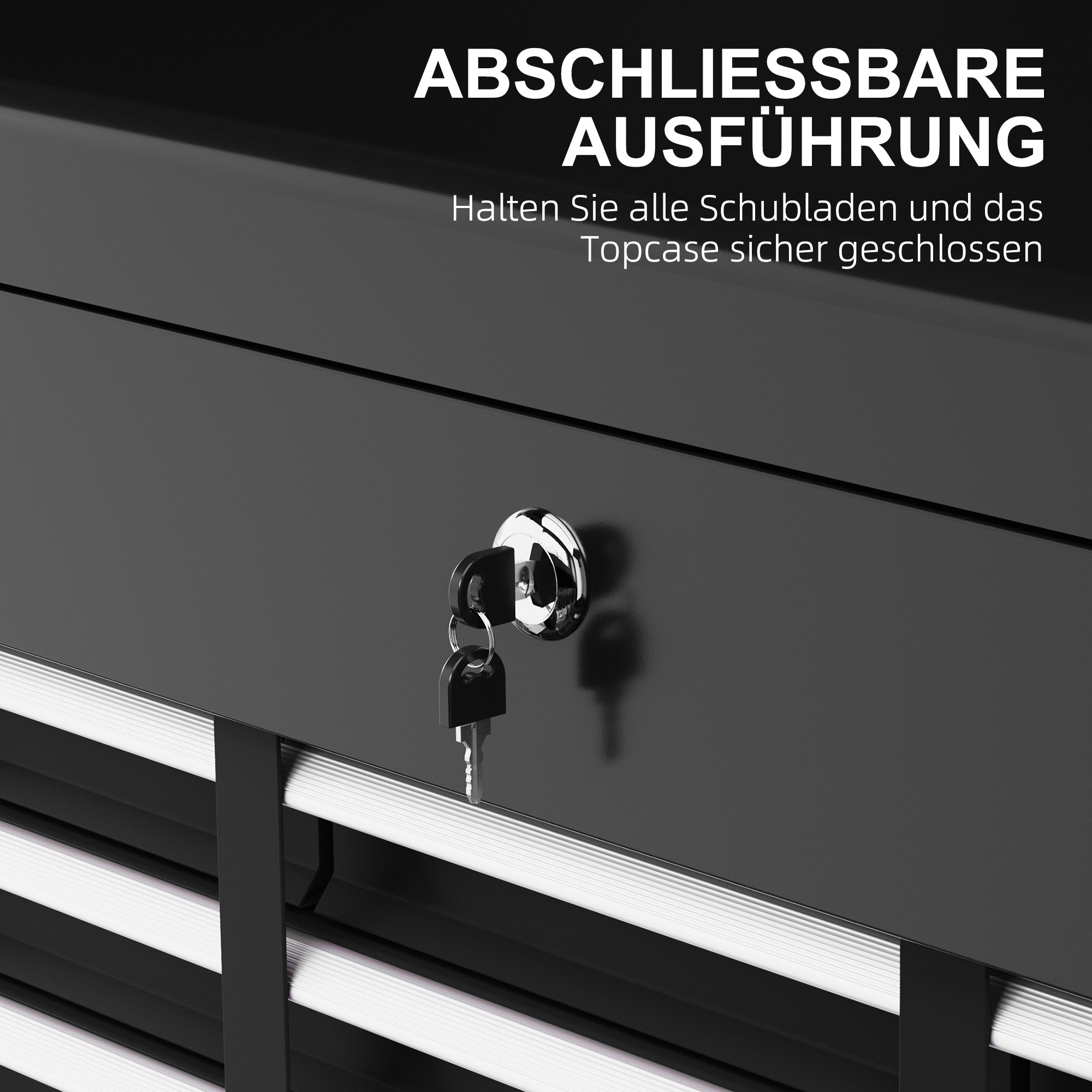 Tool box with 6 drawers, lock and handle, steel black