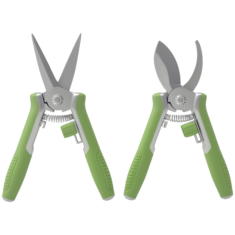 Garden Tool Set 2 Pieces, Stainless Steel with Pruning Shears, Green + Silver