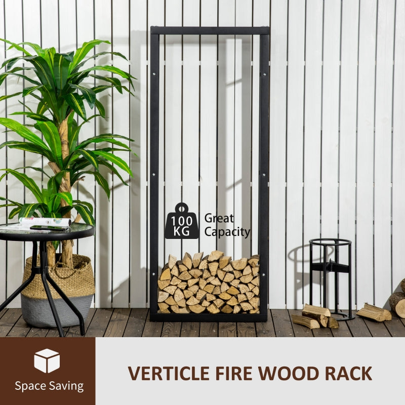 Firewood Log Holder, Tall Firewood Rack Indoor Outdoor Wood Storage, Metal Black