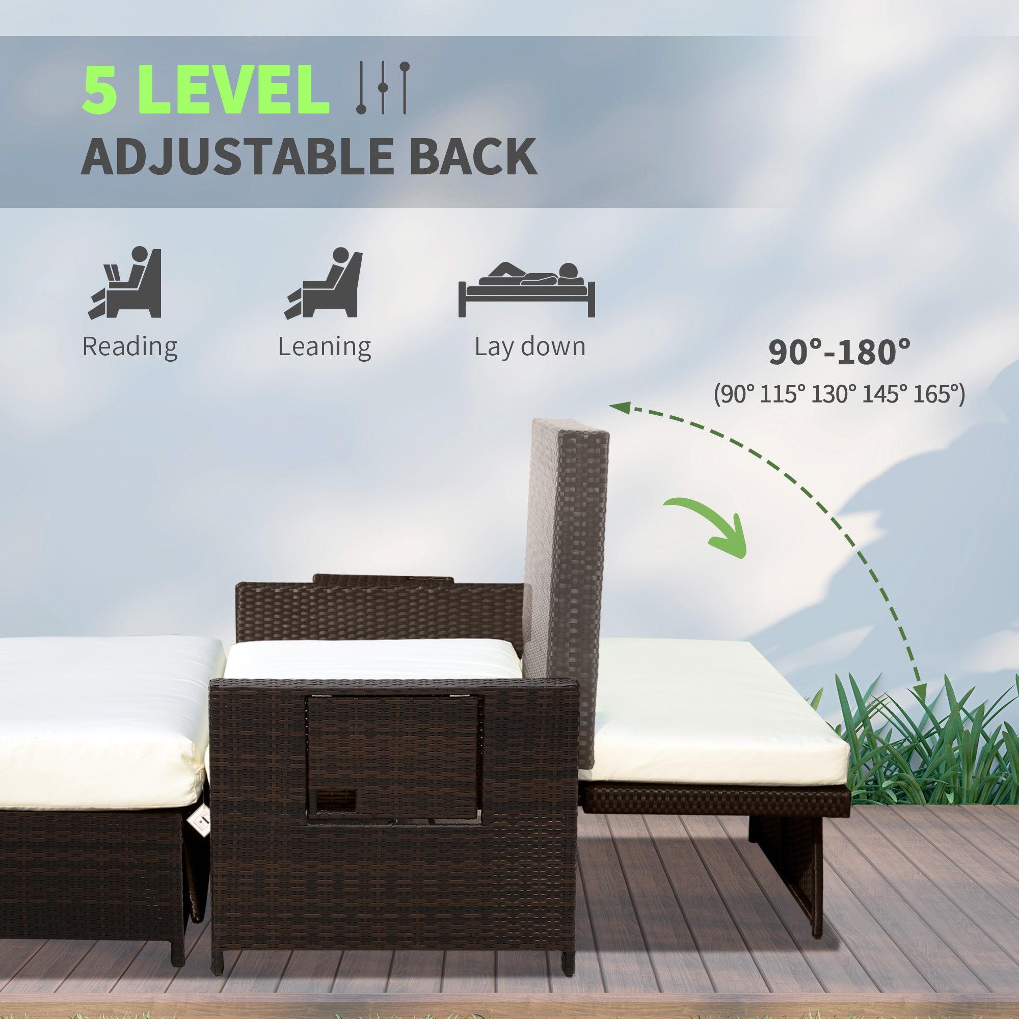 Rattan Sun Lounger 2 Seater Day Bed Brown