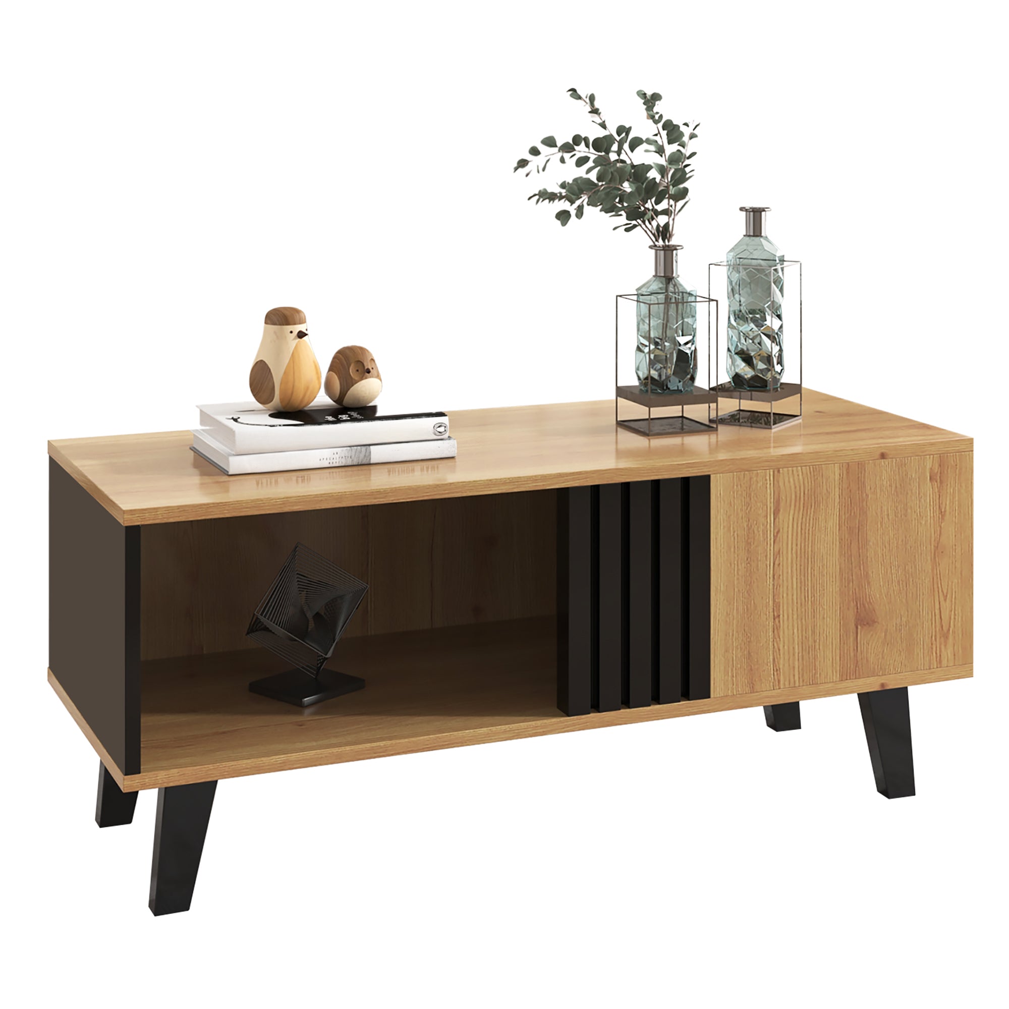 Coffee Table with Drawers and Side Storage, 100 x 60 x 45 cm, Black and Wood