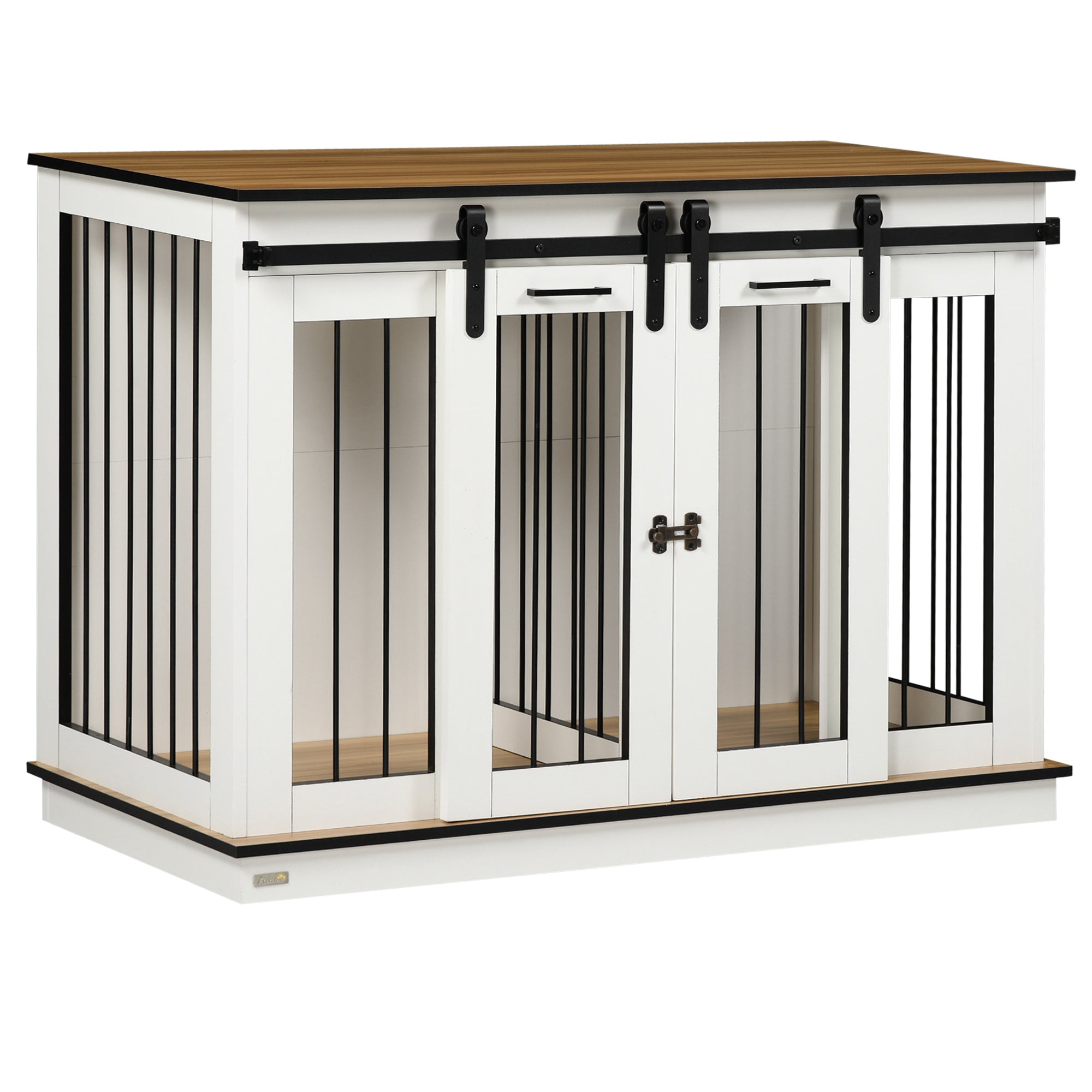 Dog Cage, 2 Room Option, Double Doors, White