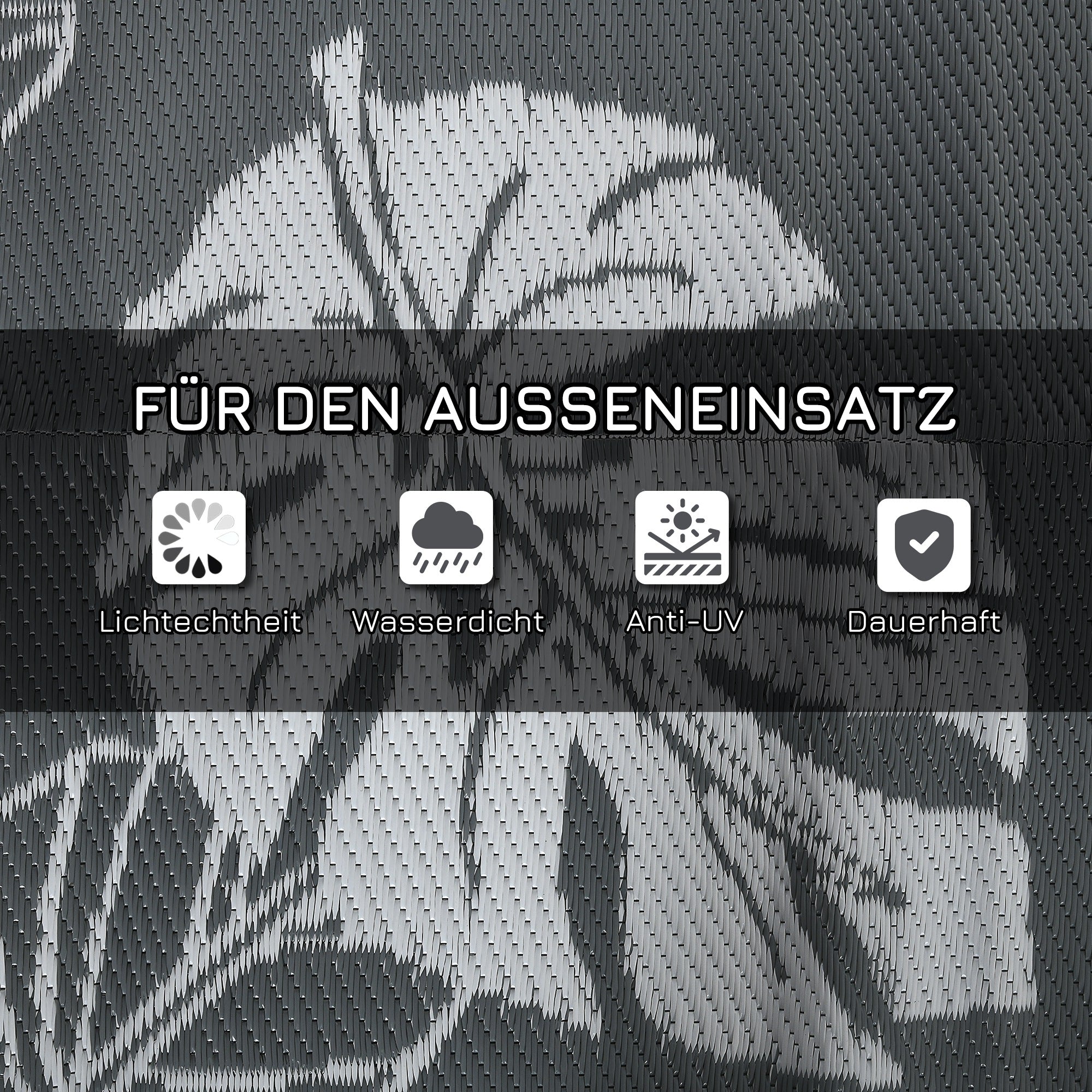 Outdoor Rug, Weatherproof Plastic, 182x274cm Double-Sided Design, Grey and White