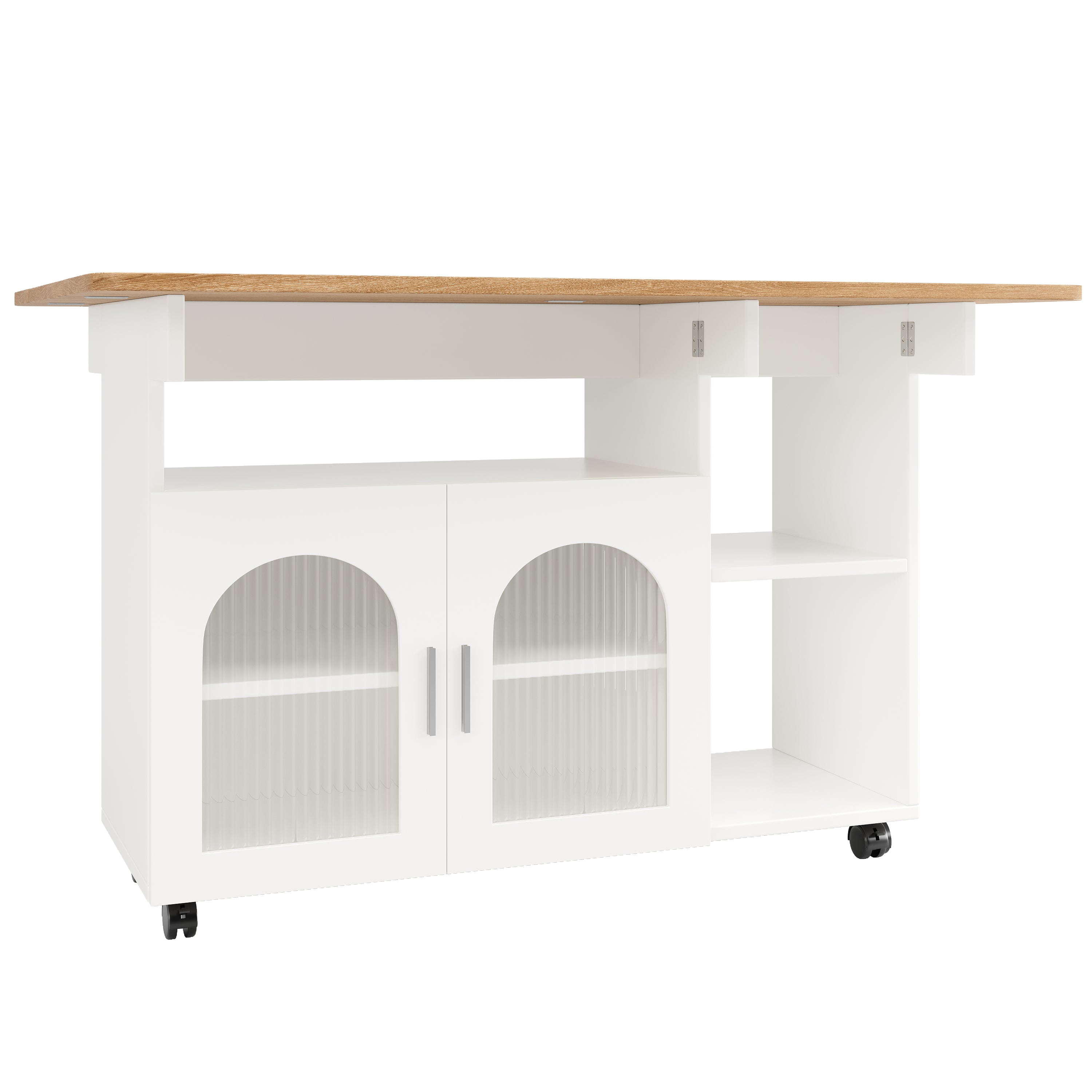 Kitchen Island Dining Cart - Multifunctional Storage, Removable - White Wood Grain