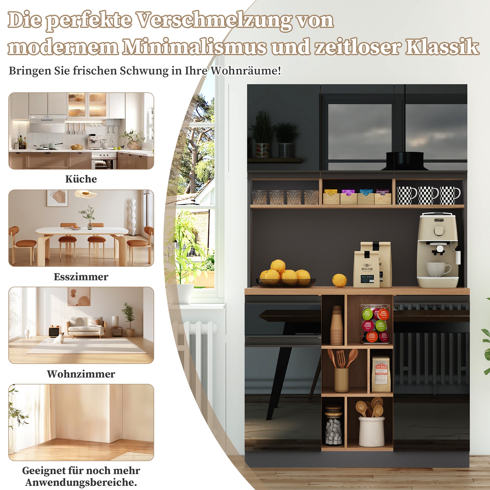 Modern Buffet Sideboard 105x185cm Adjustable Shelves Drawers - Grey/Black