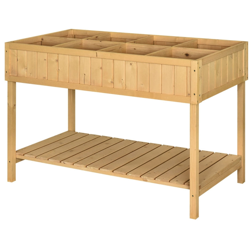 Planting Table Raised Bed, 8 Compartments with Drainage, Fir Solid Wood