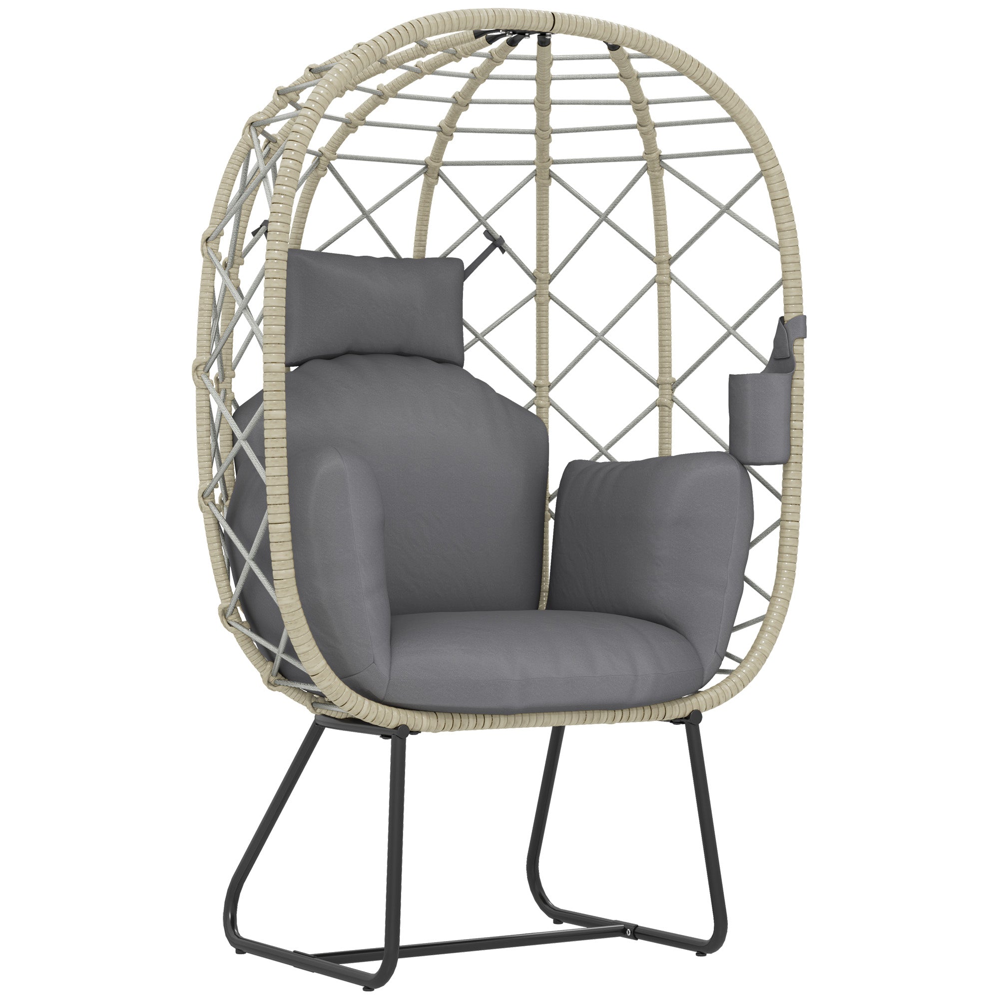 Rattan Egg Chair Standing Outdoor Indoor Wicker with Thickened Cushion, Grey