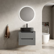Floating Bathroom Vanity Unit with Oval Sink and Sintered Stone Top, Dark Grey