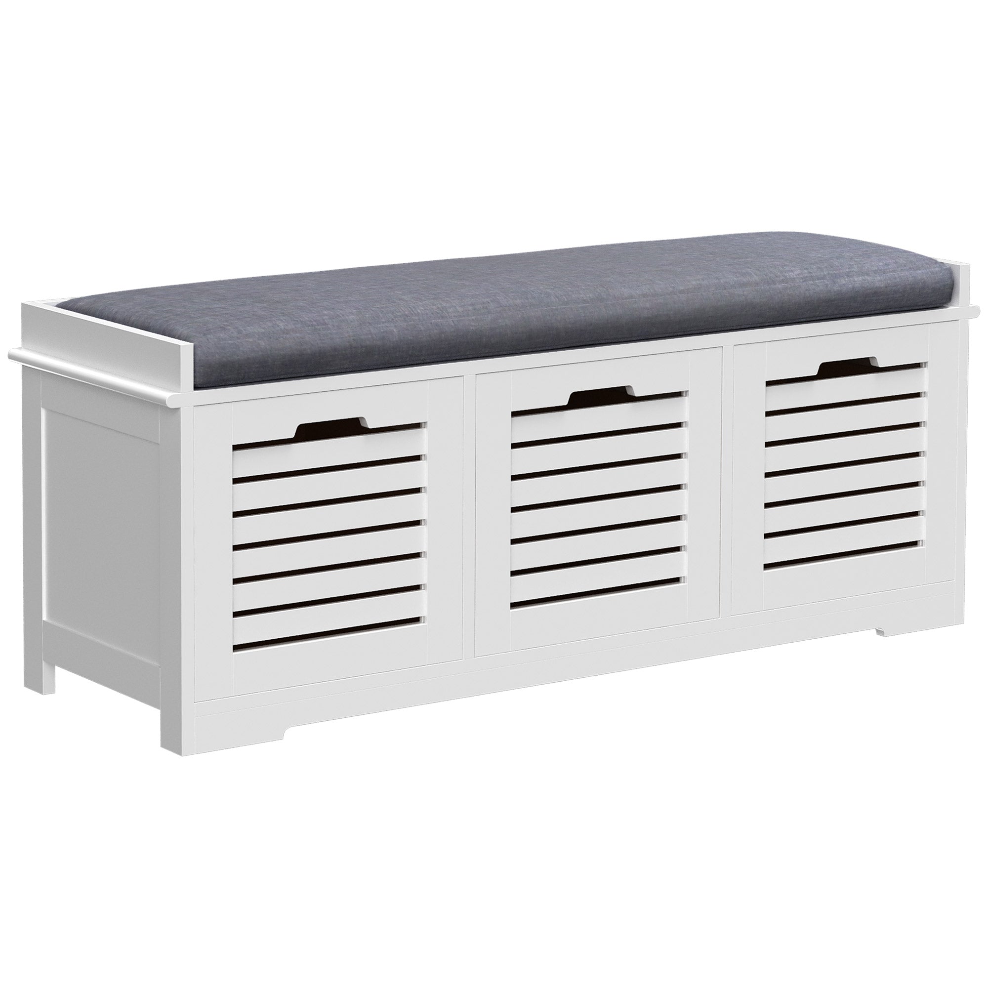 Shoe Storage Bench with 3 Drawers & Removable Seat Cushion, Grey