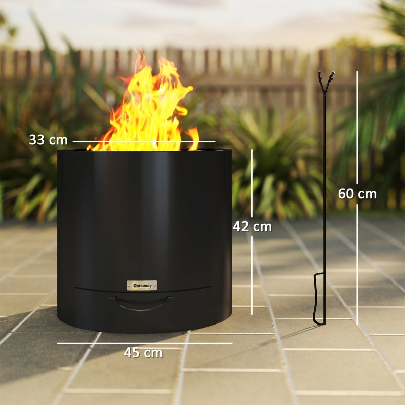 Metal Fire Pit Wood-Burning with Fire Poker - Black