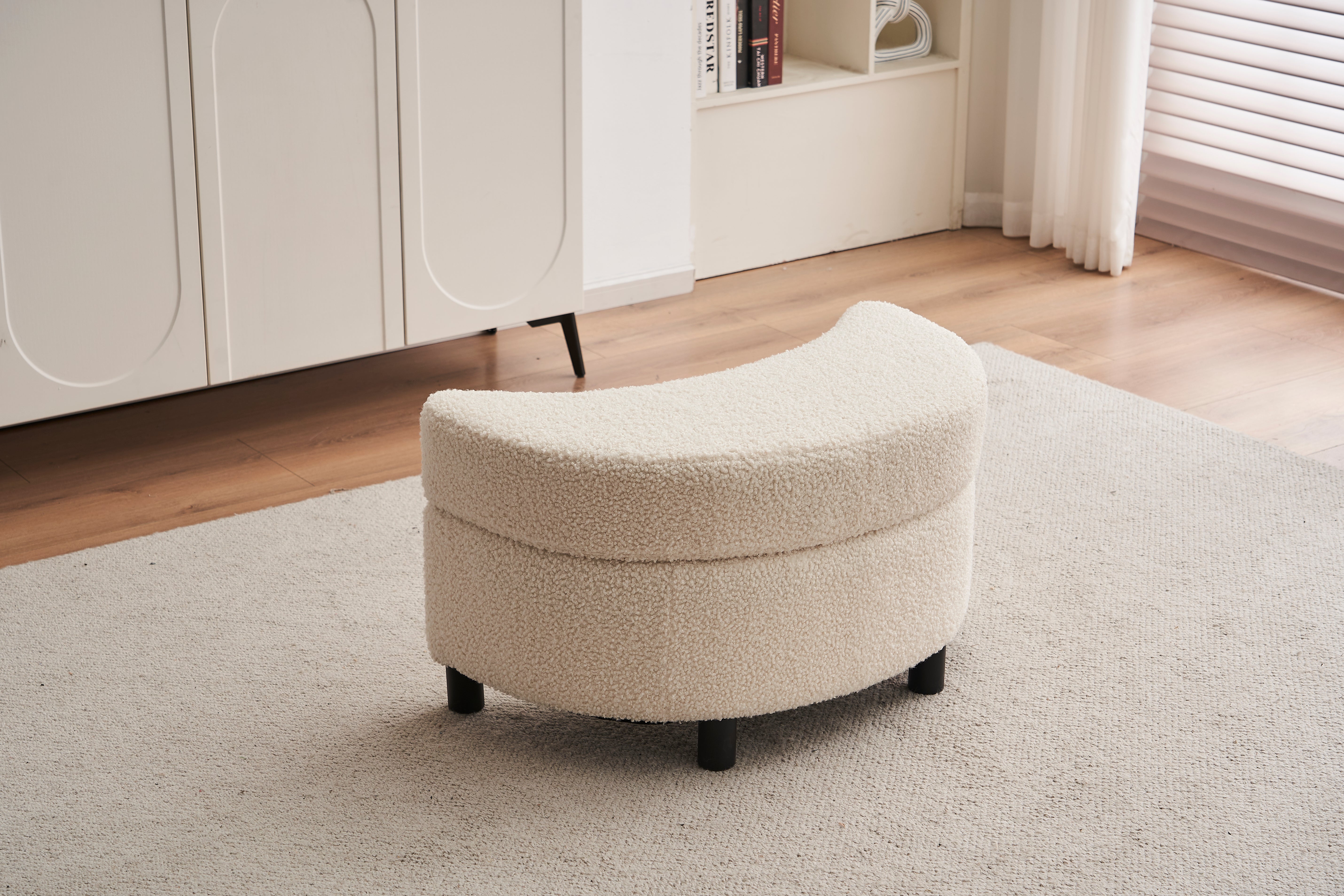 Teddy swivel armchair with 3 back cushion pillow ottoman crescent stool, White