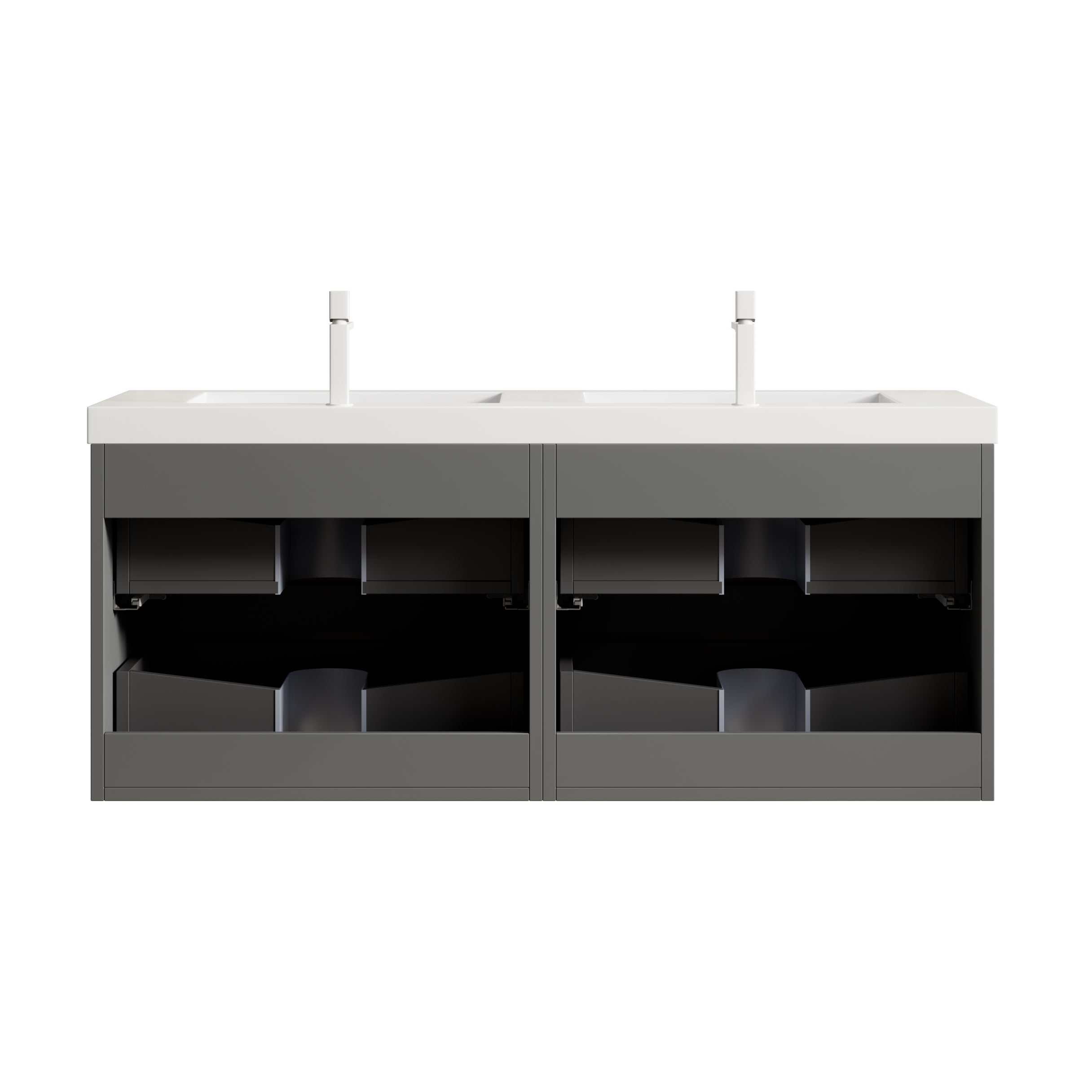 Floating Bathroom Vanity with Double Sinks and 4 Drawers, Plywood, Dark Grey