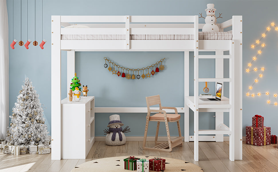 Children's Loft Bed Desk Storage Ladder, White Pine + MDF