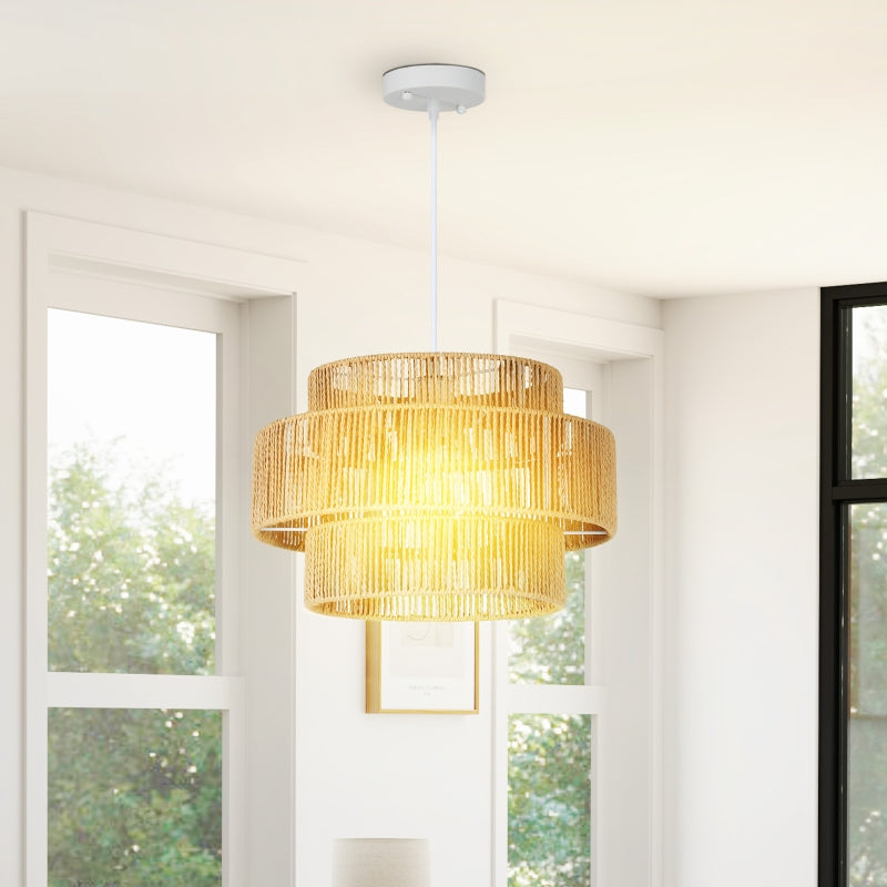 Pendant Light Hanging Lamp E27 Socket Boho Style Hemp Rope Light Brown