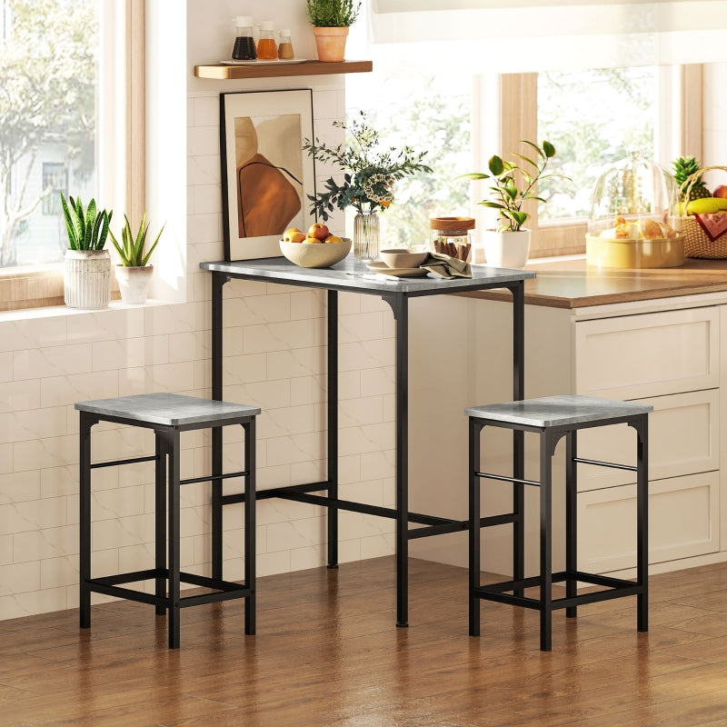 Bar Table Set with Bar Stools, 2 Chairs, Grey