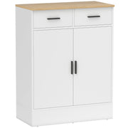 Sideboard with 2 Drawers & Adjustable Shelf Storage - Natural Wood/White