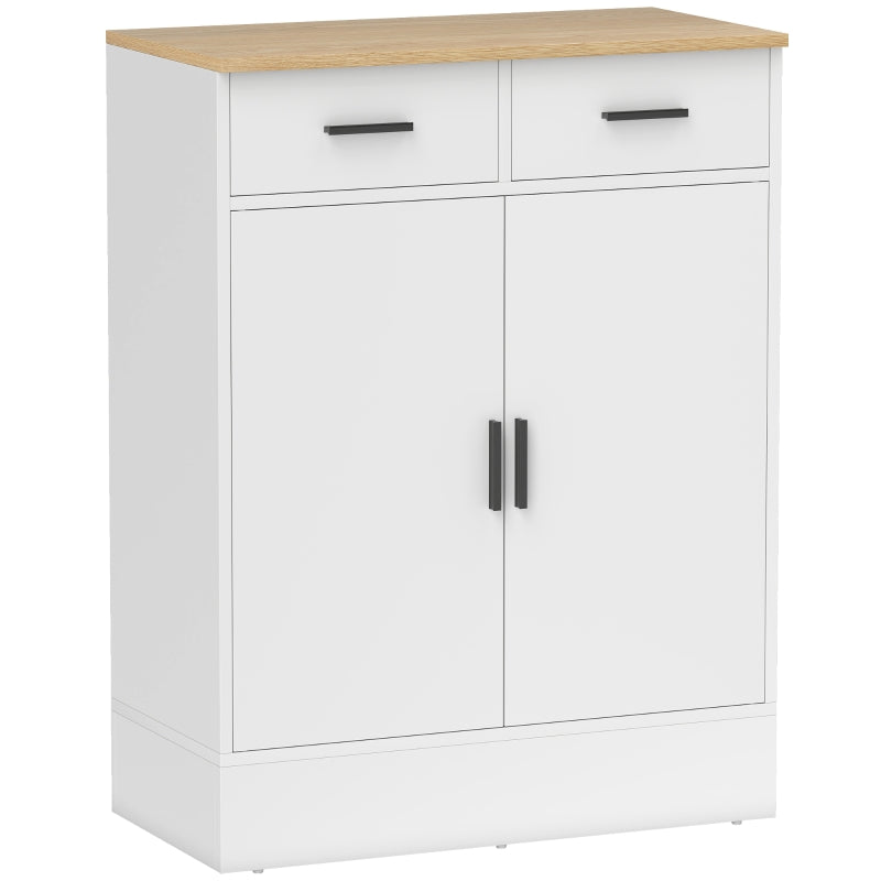 Sideboard with 2 Drawers & Adjustable Shelf Storage - Natural Wood/White