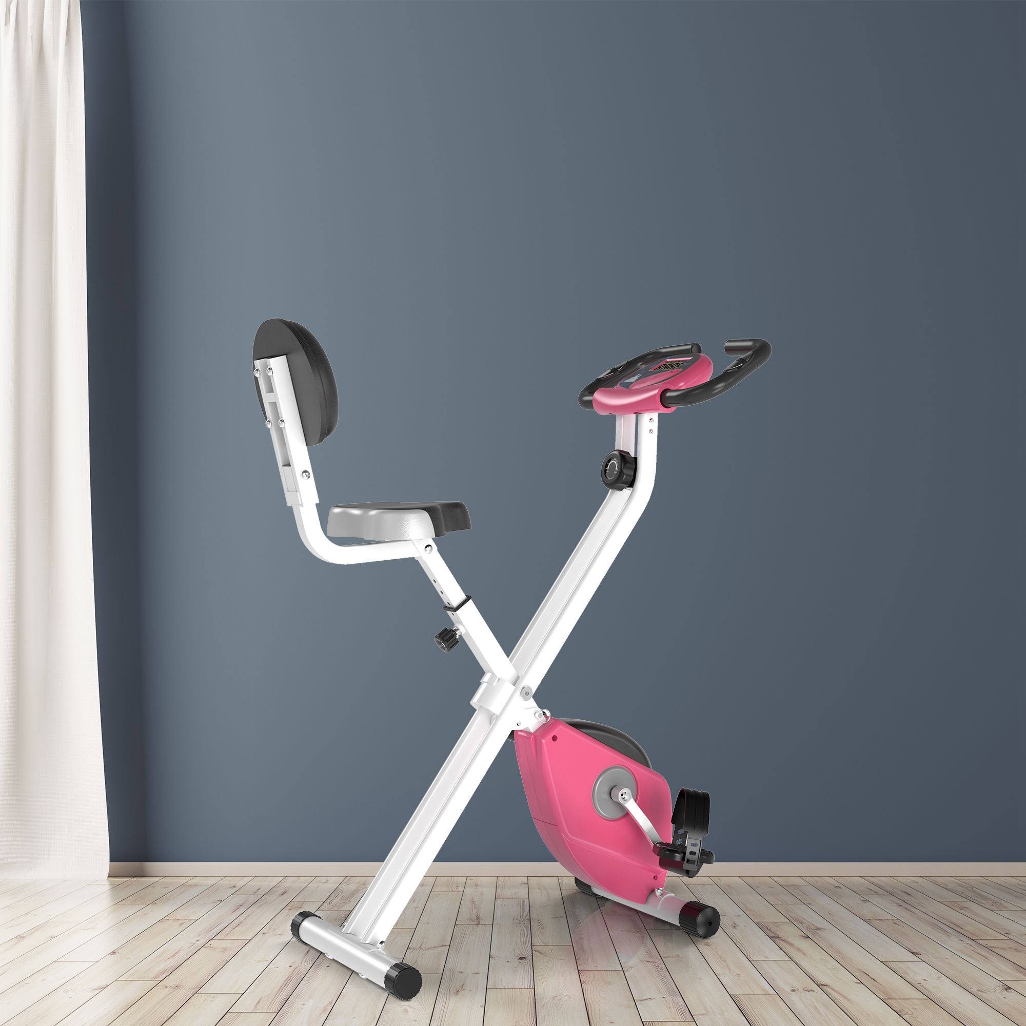 F-Bike Exercise Bike, 8-Level Magnetic Resistance, Height Adjustable, Pink and White Steel