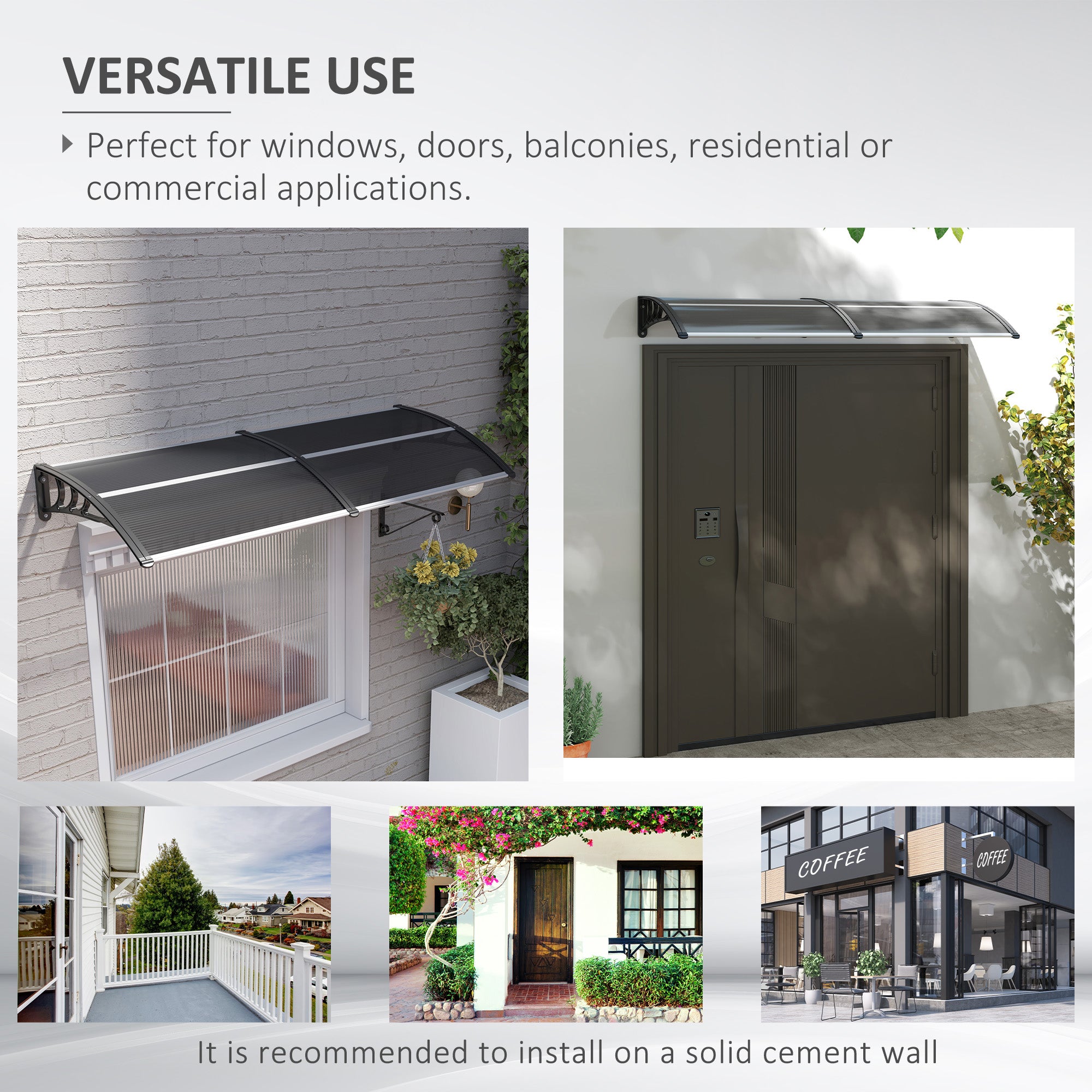 Door Canopy Awning Rain Shelter Cover 196 x 75cm Black