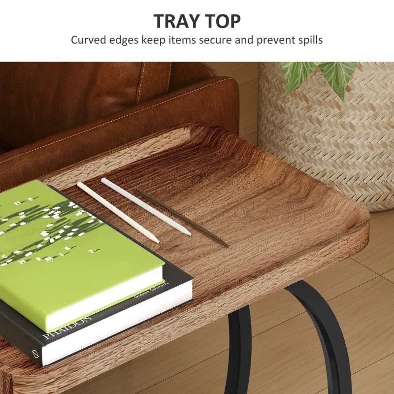 2-Tier Mobile C-Shaped Side Table, Engineered Wood Brown