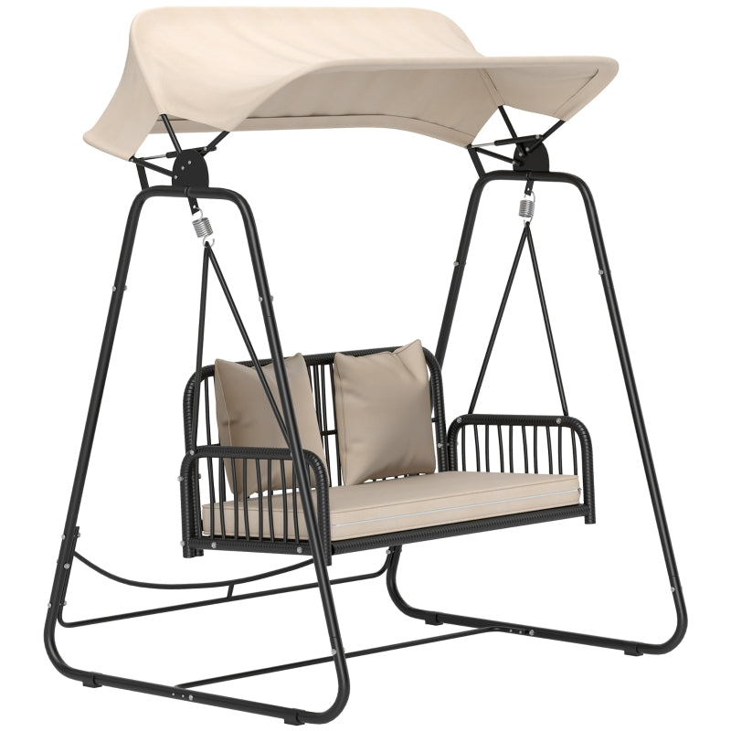 Hollywood Swing 2-Seater Garden Swing with Adjustable Sunroof Cushion Khaki