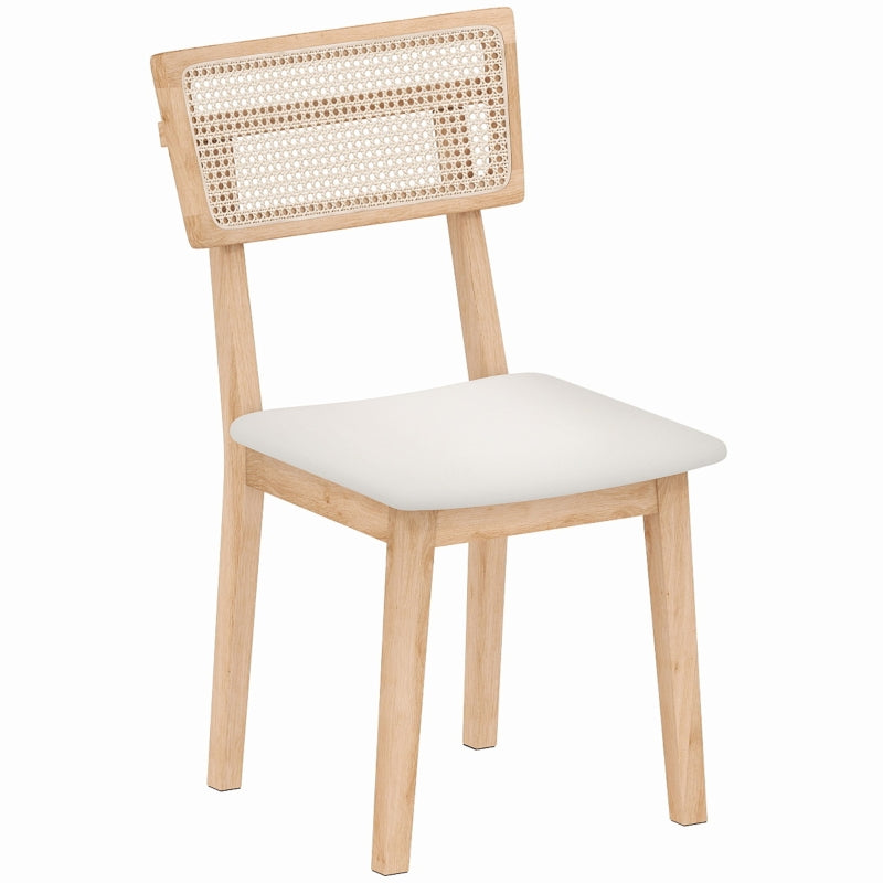 Dining Chair, Rattan Backrest, Faux Leather Seat, Rubber Wood, Natural Wood