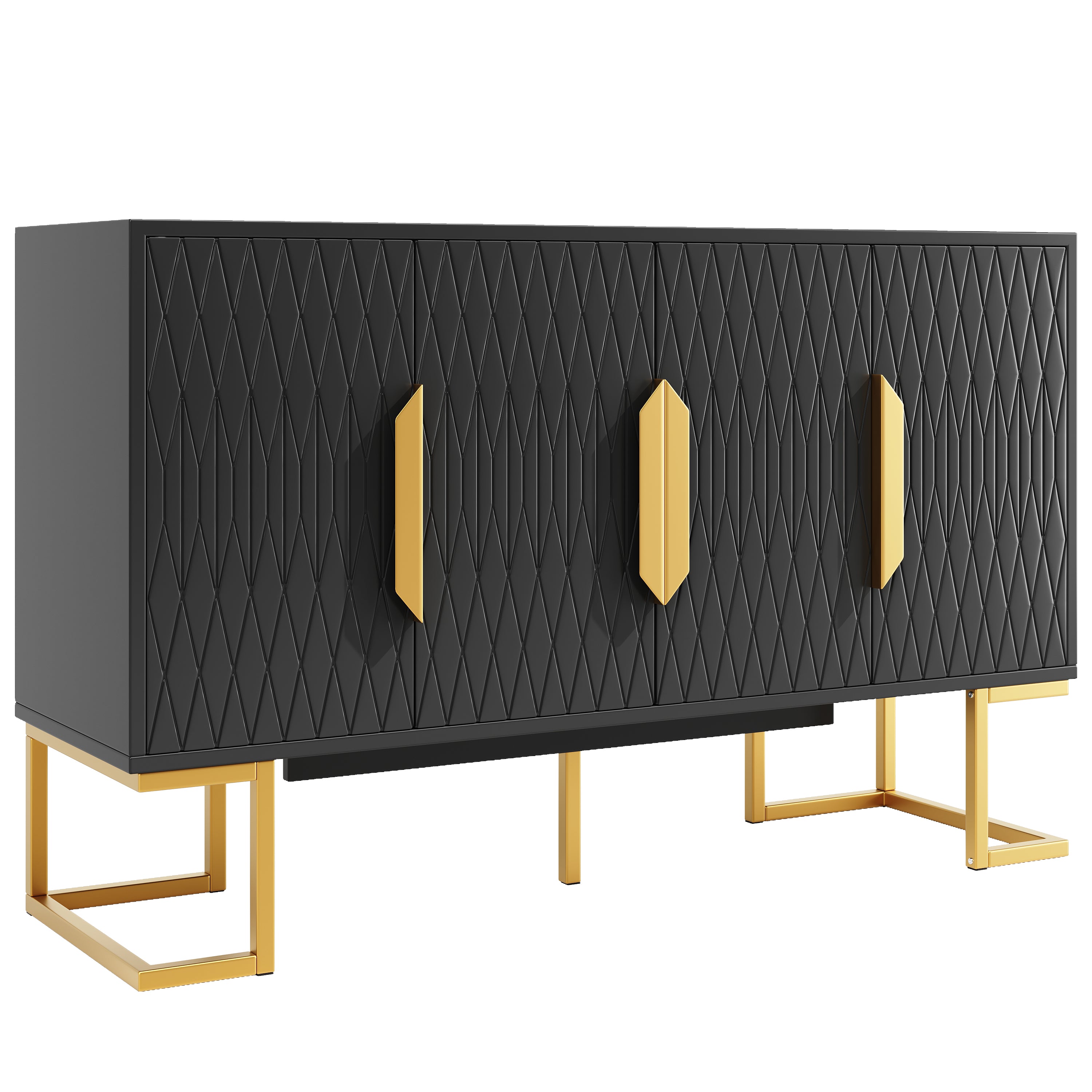 Modern Side Cabinet 140x40x80cm 4 Doors Adjustable Shelves - Blue/Black