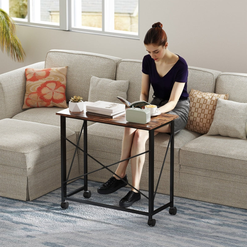 Folding Desk 80 cm on Wheels - Rustic Brown