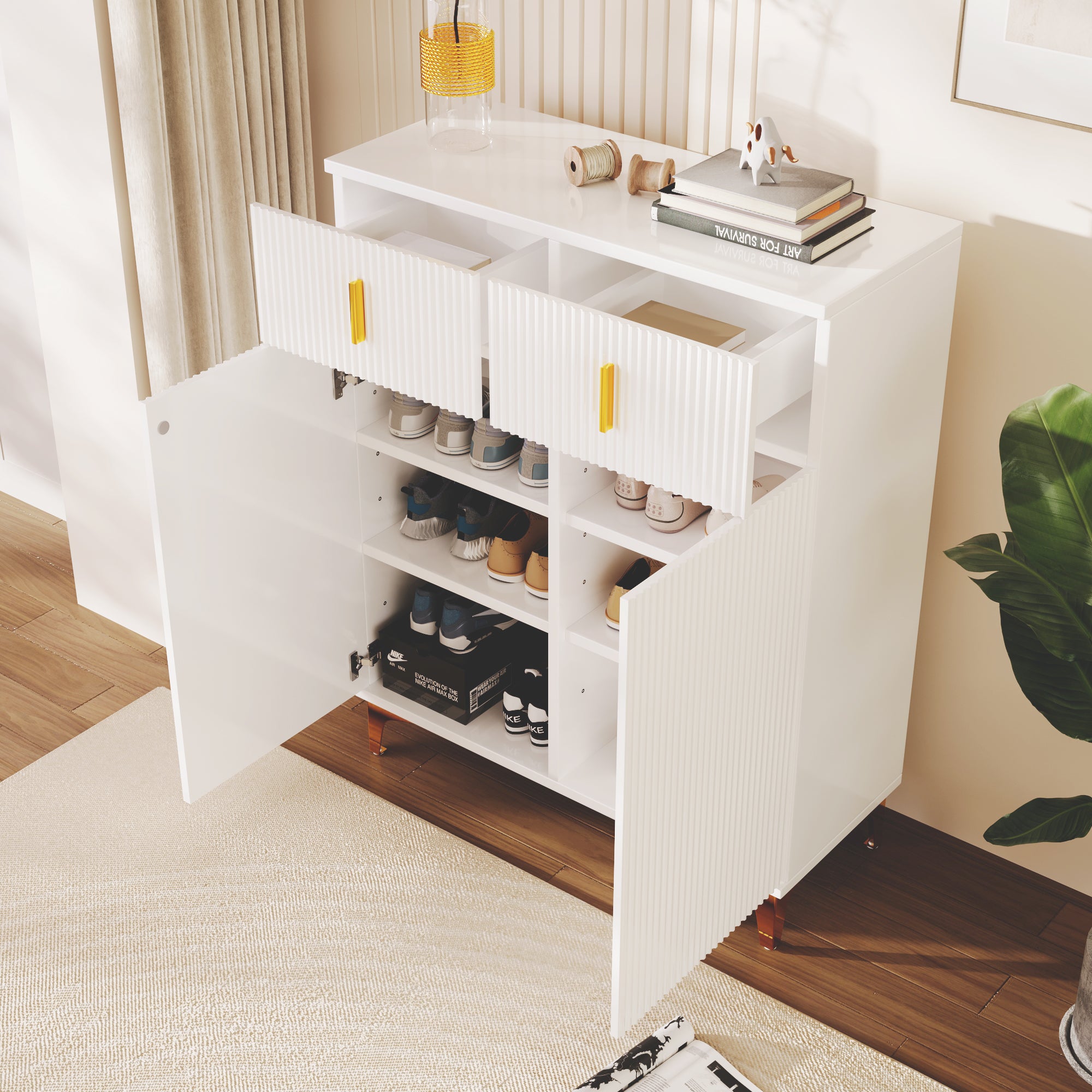 Sideboard, Adjustable Shelves with Drawers, White