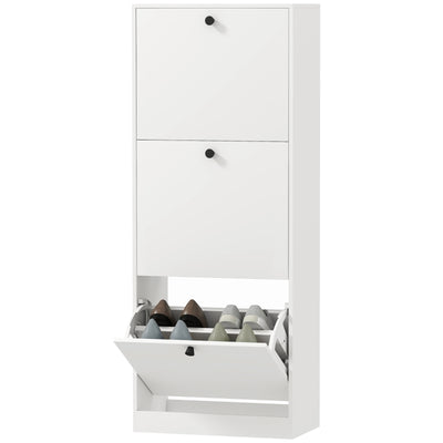 Shoe Cabinet, 3 Doors Adjustable Divider 12 Pair, White
