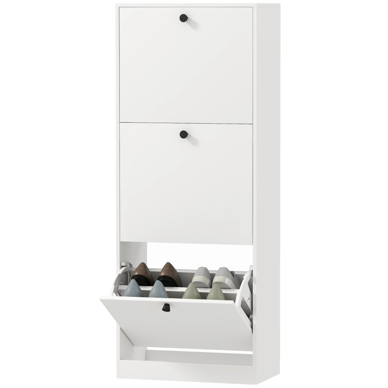 Shoe Cabinet, 3 Doors Adjustable Divider 12 Pair, White