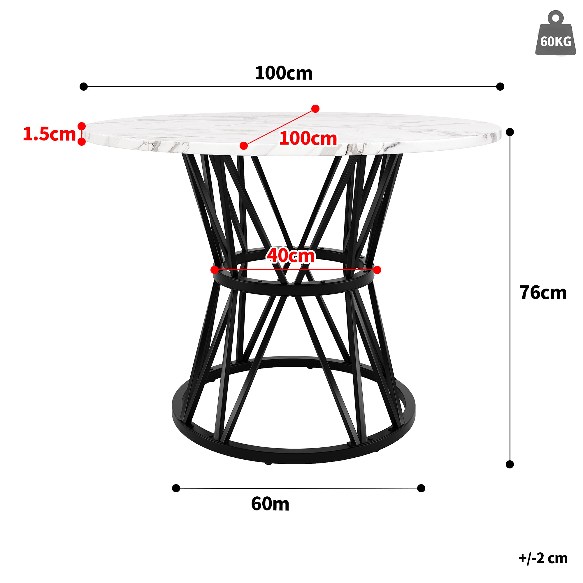 5-Piece Dining Set Modern Round 100cm Marble Top, Grey Velvet & Black Metal