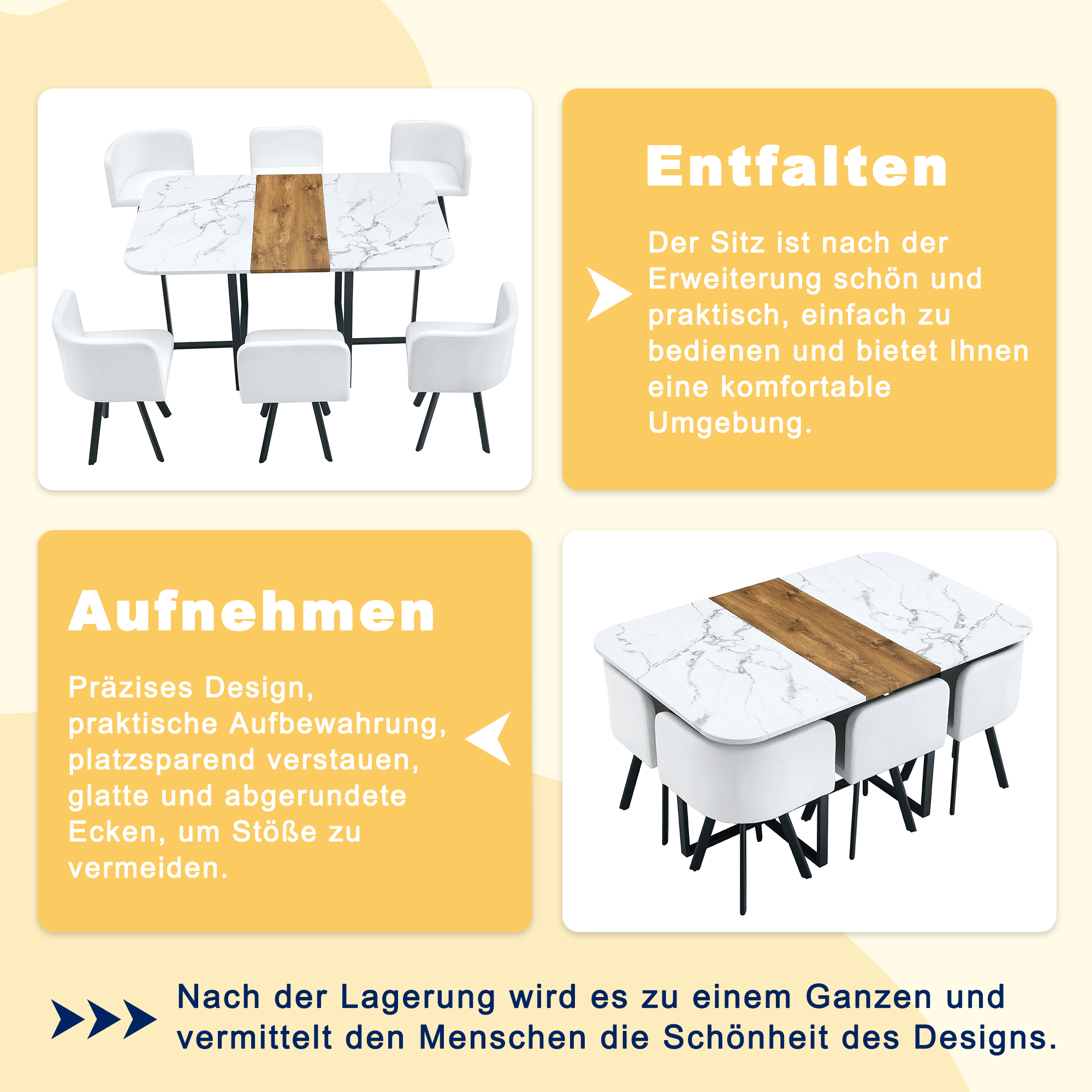 Dining Table Set Extendable Folding Table Chairs 4-6 Person White and Black