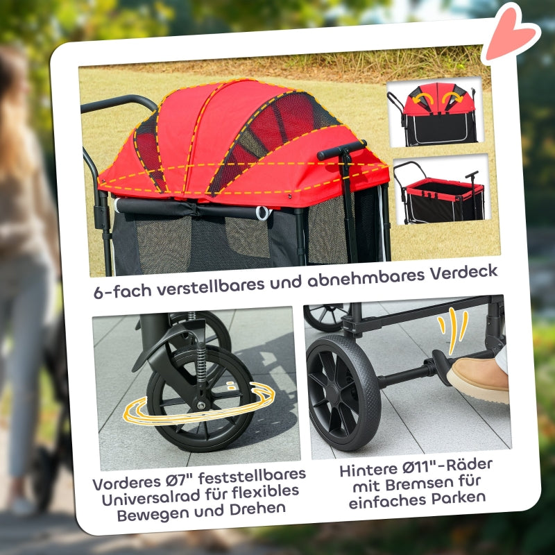 Dog Stroller, Foldable Buggy for Dogs & Cats, up to 30 kg, Red