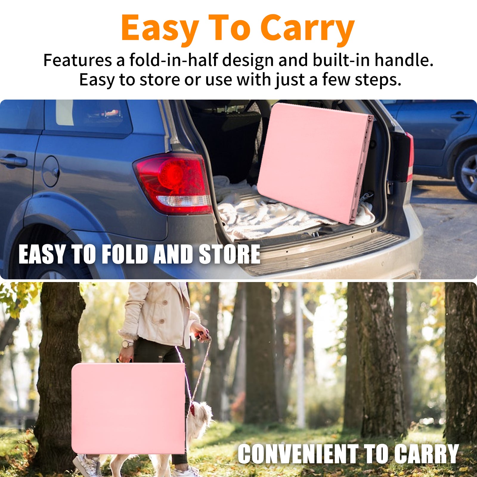 Folding Table 180cm, Heavy Duty Portable with Handle, Pink