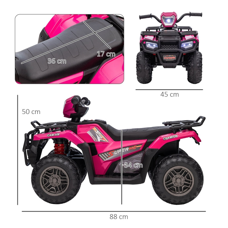 Kids Quad Bike, 12V Ride-On ATV with Music & LED Headlights - Pink