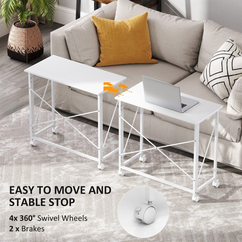 Folding Desk 80 cm on Wheels - White