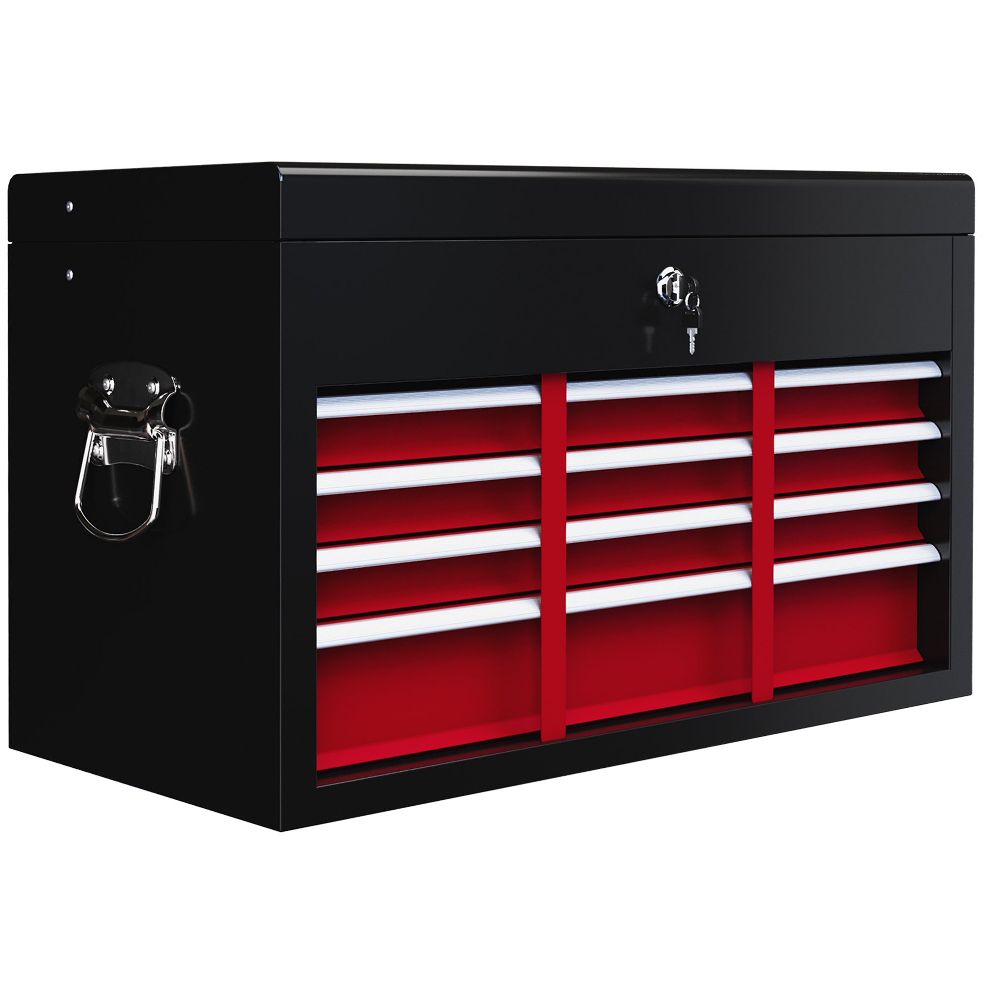 Tool box 6 drawers with lock and handle, steel red and black