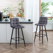 Bar Stools Set of 2 Modern Design Velvet Upholstery Steel Legs, Grey