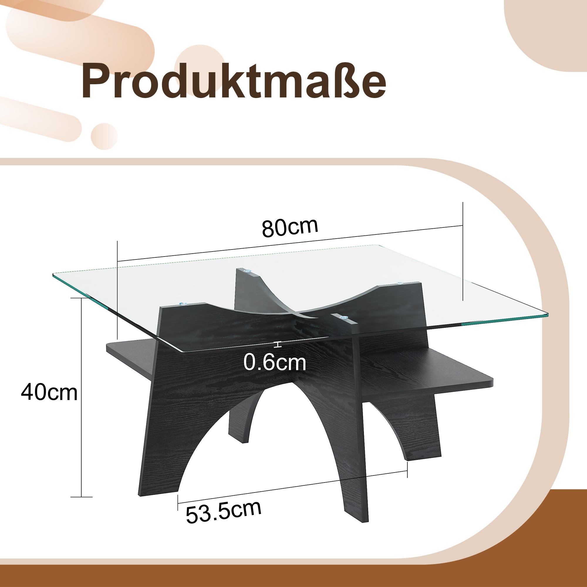 Modern Square Side/Coffee Table Tempered Glass 80cm - Black Wood Look