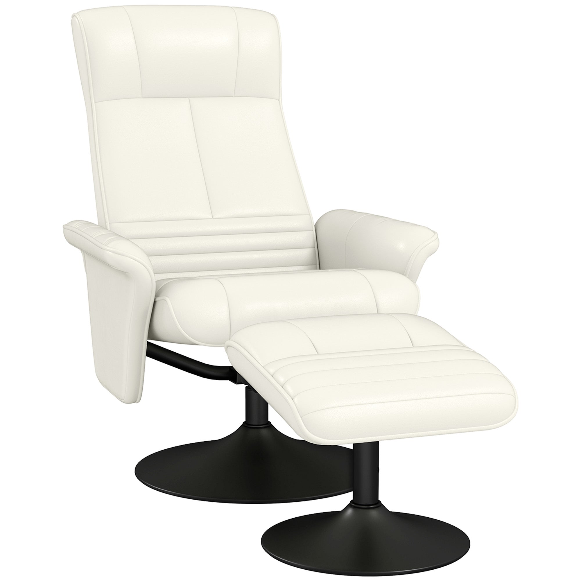 Reclining Armchair with Footstool, Swivel Lounge TV Chair, 150kg Capacity, Microfiber Fabric, Cream White