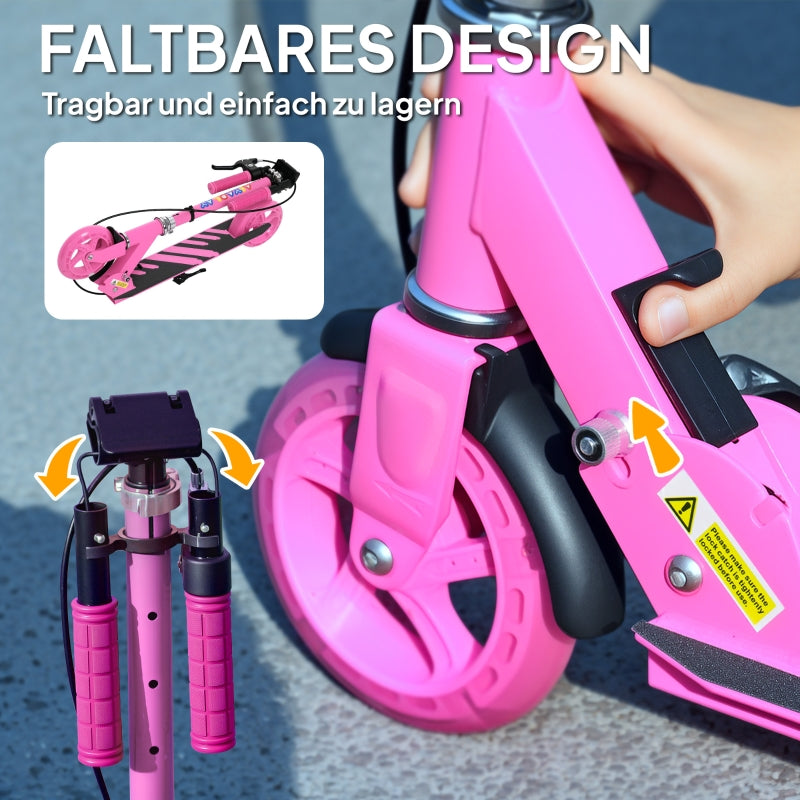 Children's Scooter with Double Brakes and Footrest, Foldable Metal Frame, Pink