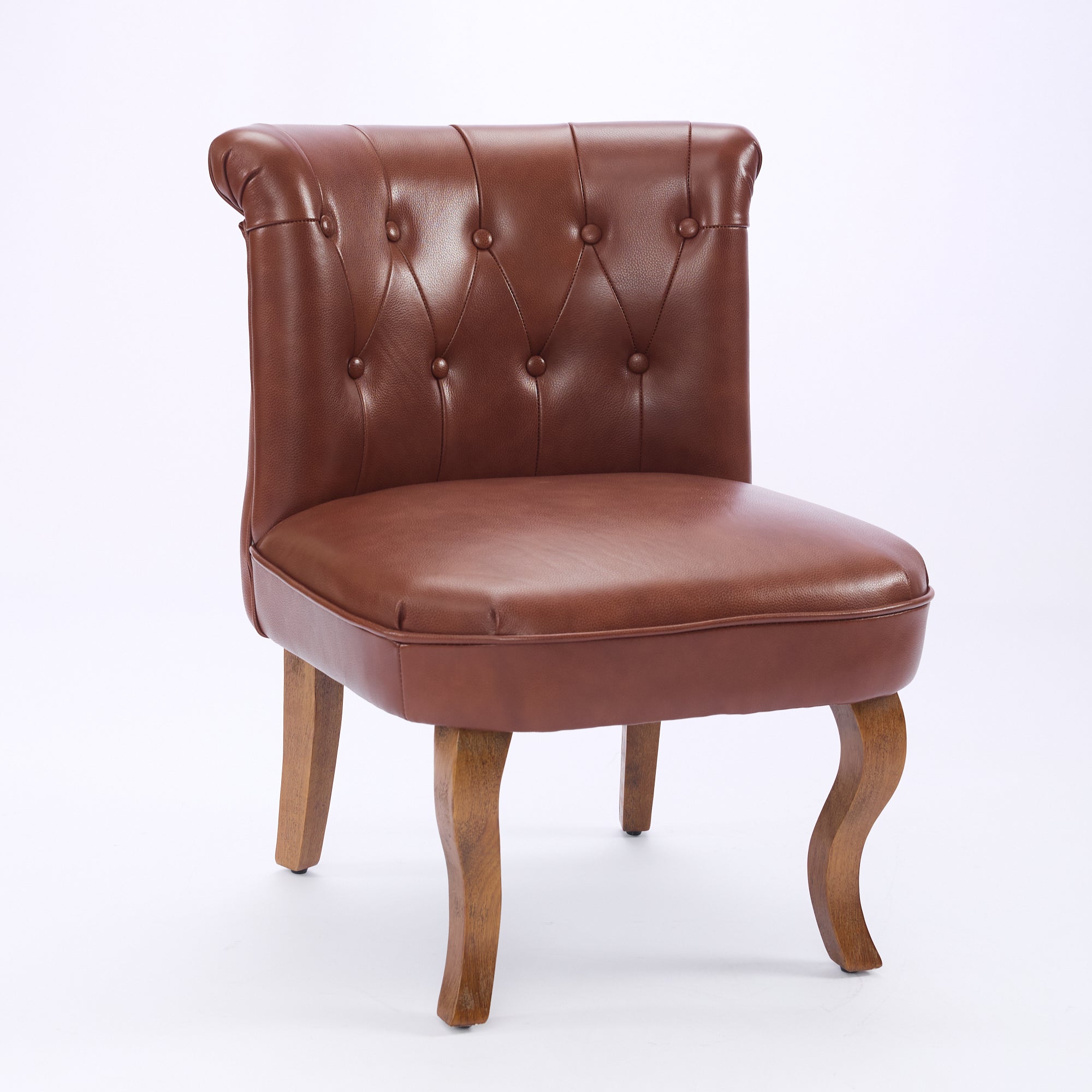 Genuine Leather Lounge Chair, Comfortable Living Room Armchair, Solid Rubberwood Legs, Brown