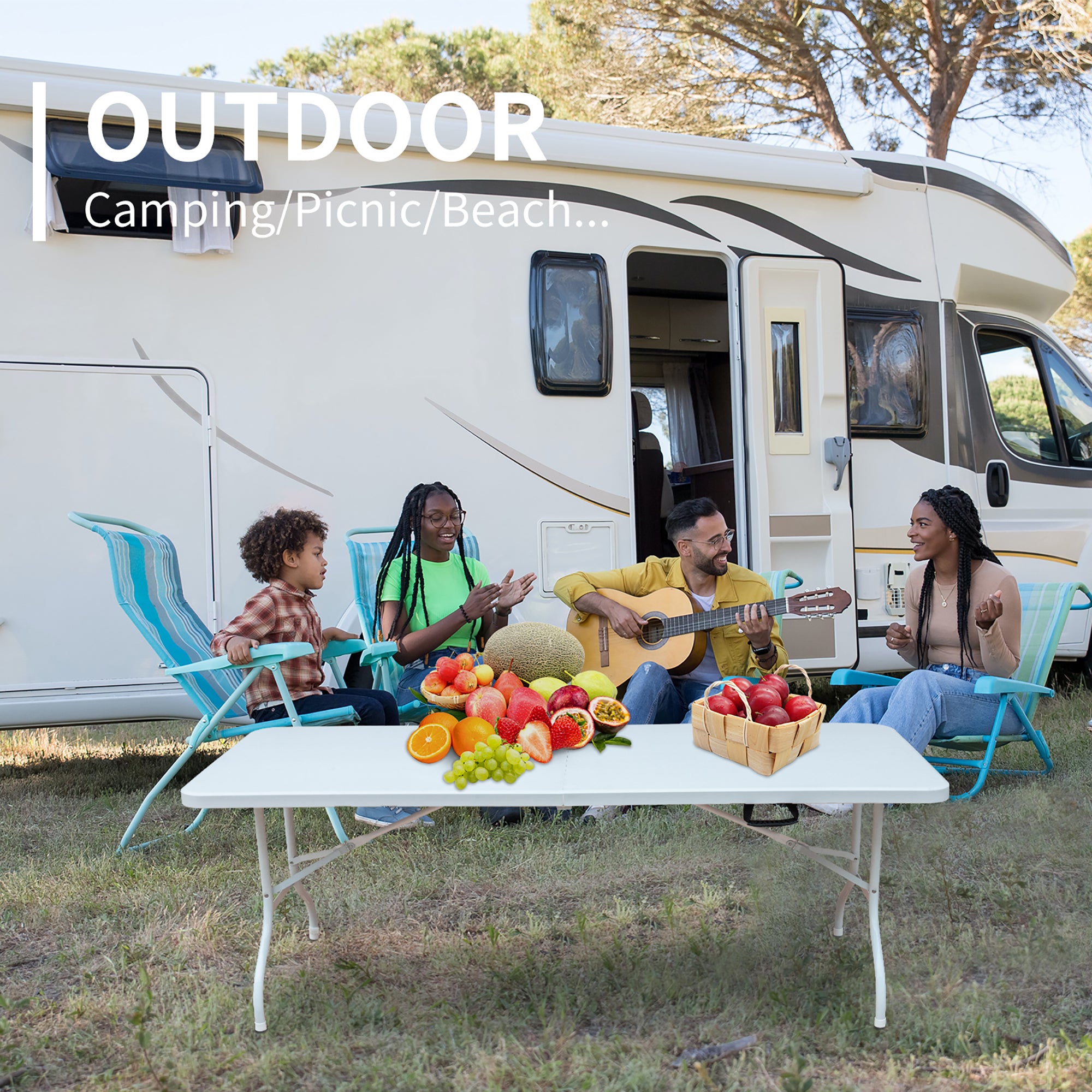 Folding Table 180cm, Portable Adjustable Rustproof, White