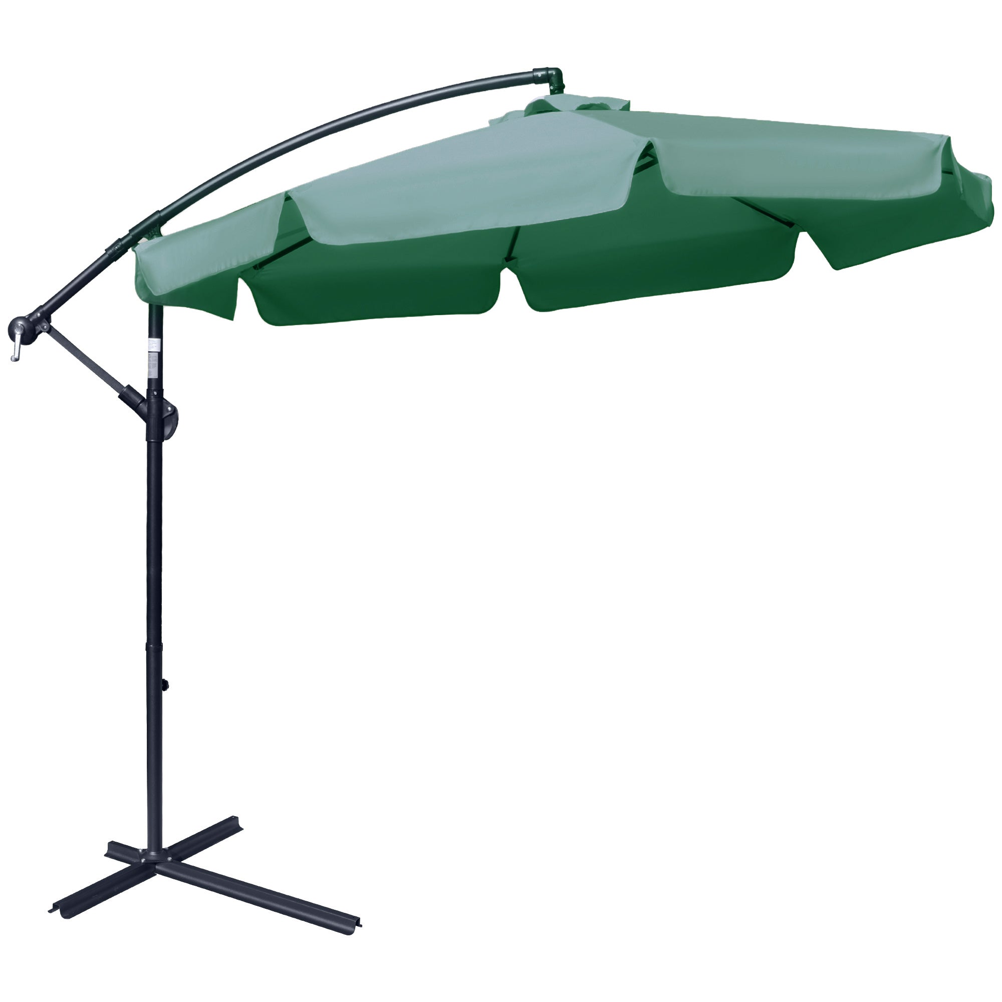 Garden Parasol Cantilever Umbrella with Crank Handle and Cross Base, Green