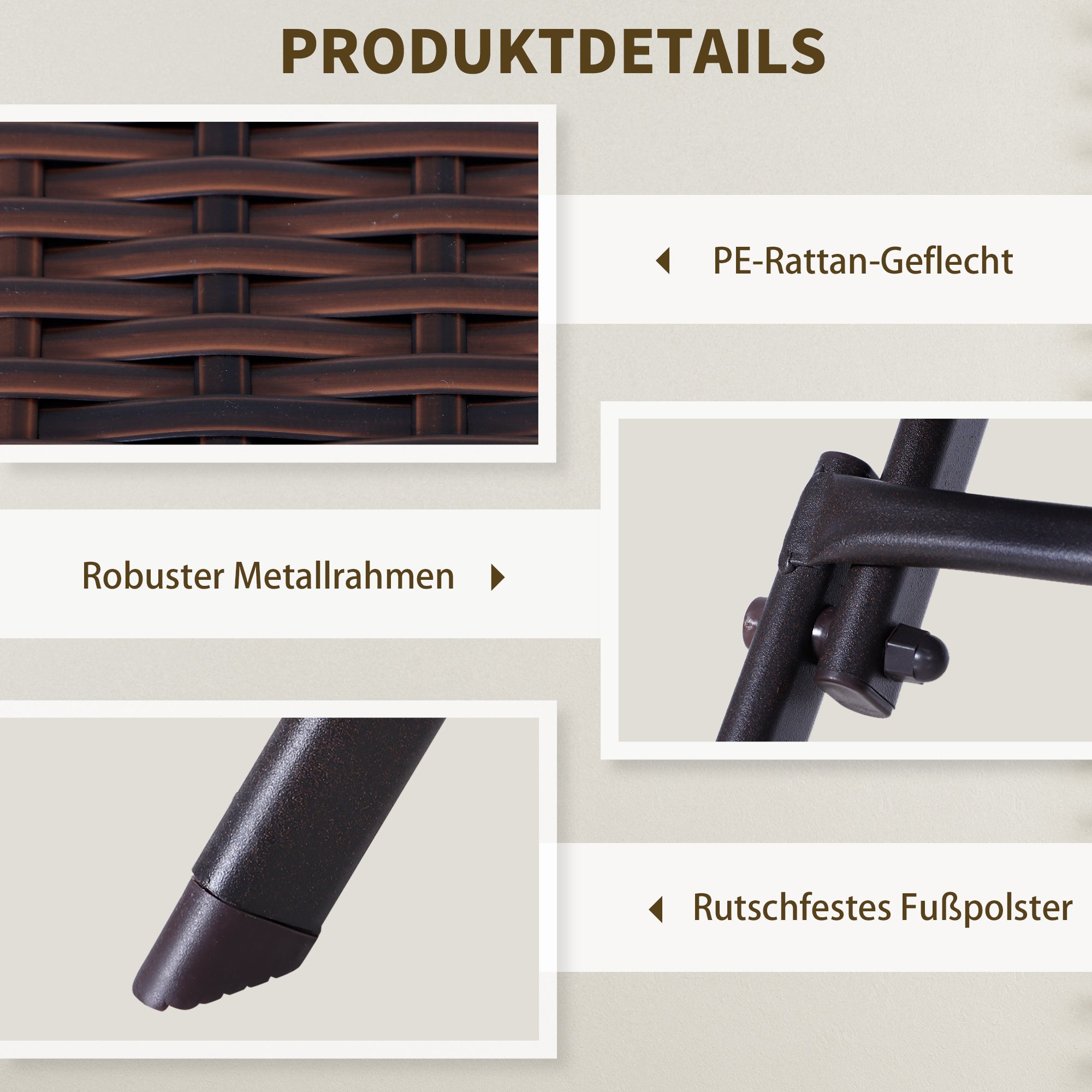 Polyrattan Bistro Set for 2 People, Rattan Seating Group Garden Furniture, Brown